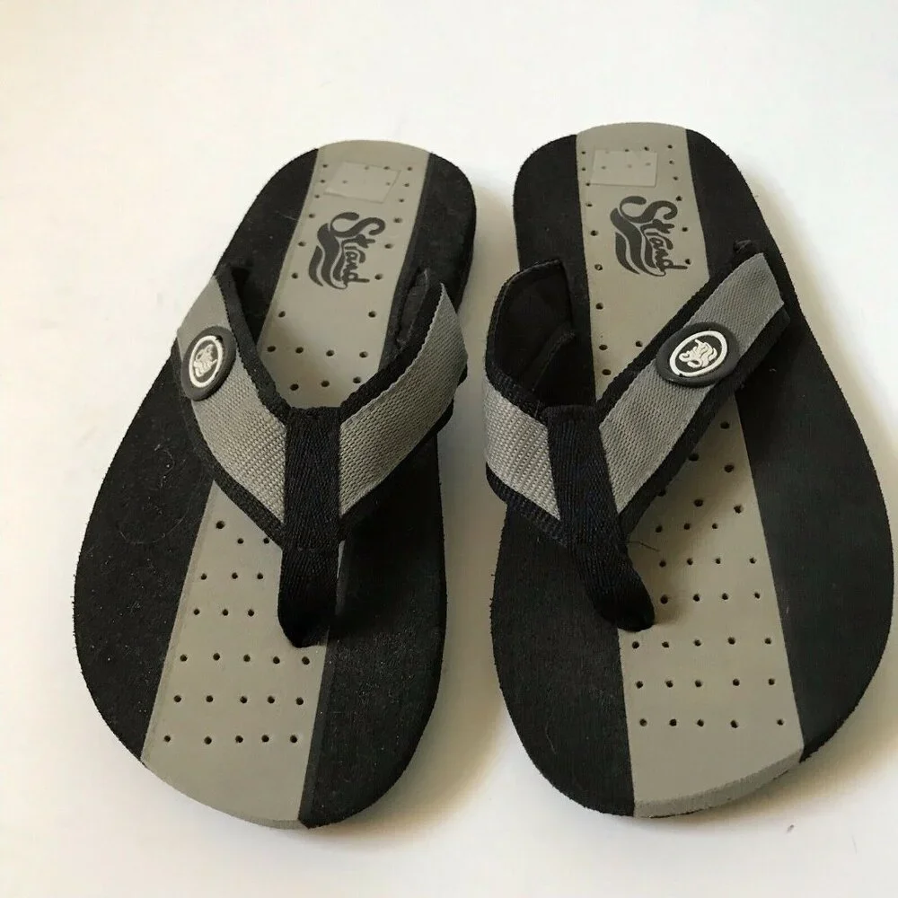 Strand‎  vintage flip flops thong sandals black foam fabric strap Men Size 8/9